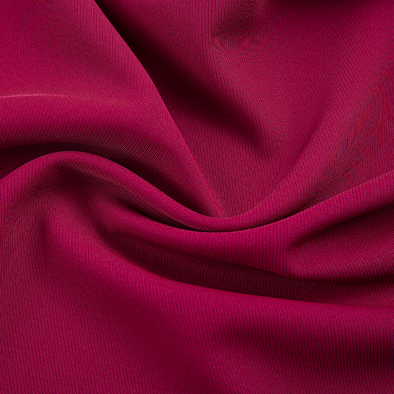 DS382 vermelho 272GSM Tecido de sarja de filamento fosco fosco, poliéster elástico nos quatro lados, caimento adequado para a pele, resistente a rugas e ao desgaste